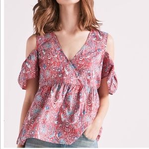 Lucky Brand L Pink Floral Cold Shoulder Blouse NWT